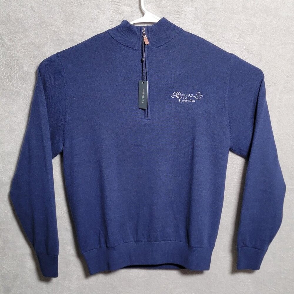Turtleson Sweater Mens Small Navy Blue 1/4 Zip Lined Merino Wool Marine Lawn